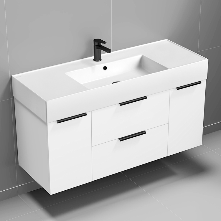 Nameeks DERIN532 Modern Bathroom Vanity, Wall Mounted, 48 Inch, Glossy White